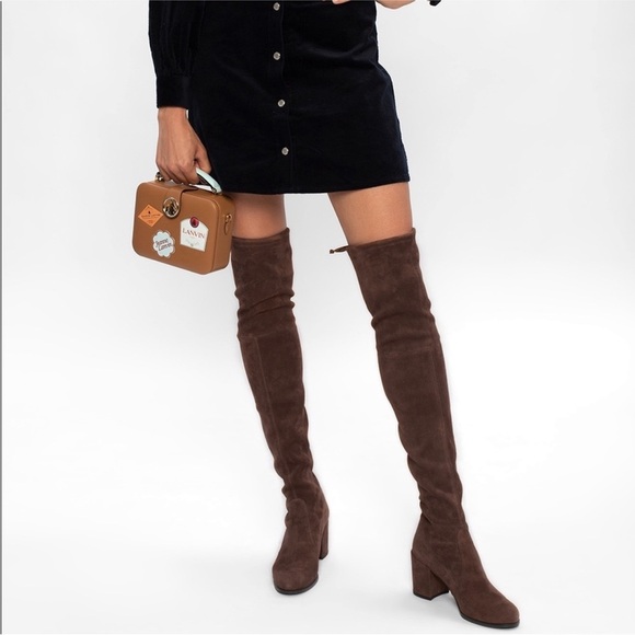 Stuart Weitzman TieLand Over The Knee Boots in Dark Brown Suede Sz 5 - Picture 2 of 11